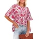 thumbnail image 1 of Camiseta estampada para mujer, mangas media campana, blusa holgada de verano con cuello redondo y ajuste holgado, 1 of 6