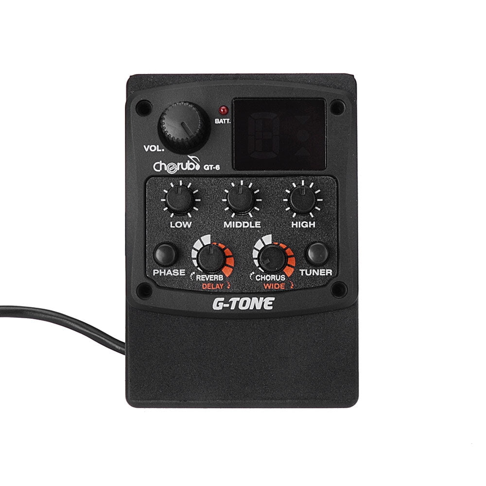 Cherub G-Tone GT-6 Acoustic Guitar Preamp Piezo Pickup 3-Band EQ Equalizer LCD Tuner with Reverb/Delay/Chorus/Wide Effects