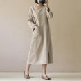 thumbnail image 2 of Fesfesfes Spring Dress for Women Literary Retro Long Sleeve Dress Casual Round Neck Elegant Solid Color Dress with Pocket, 2 of 8
