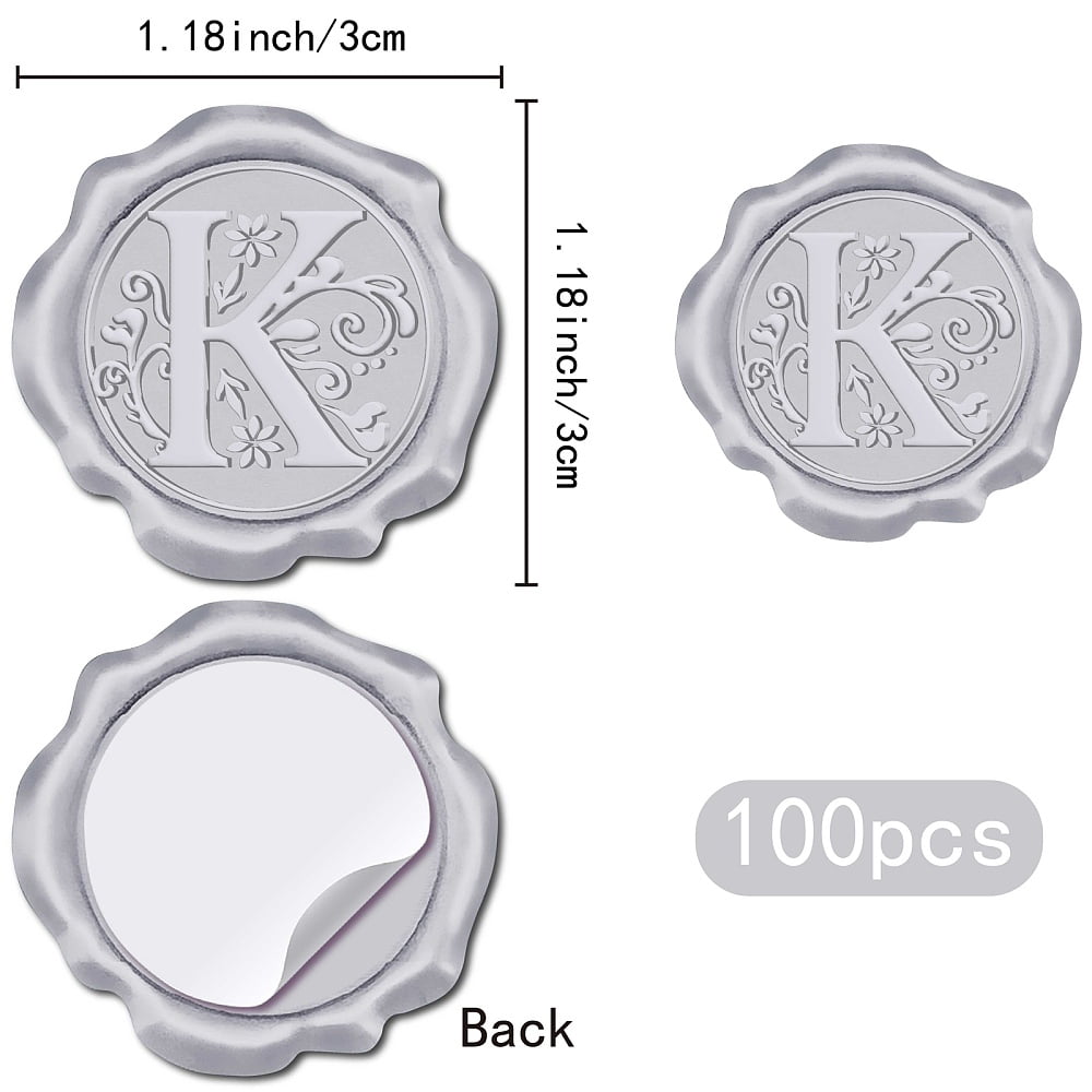 Adhesive Seal Stickers Envelope Seal Decoration For Craft Scrapbook DIY Gift Silver Color Letter K 30mm 100pcs/box