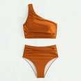 thumbnail image 6 of Women's Bikini Set Solid Color Pleated One Shoulder Sleeveless Summer Beach Wear, 6 of 8