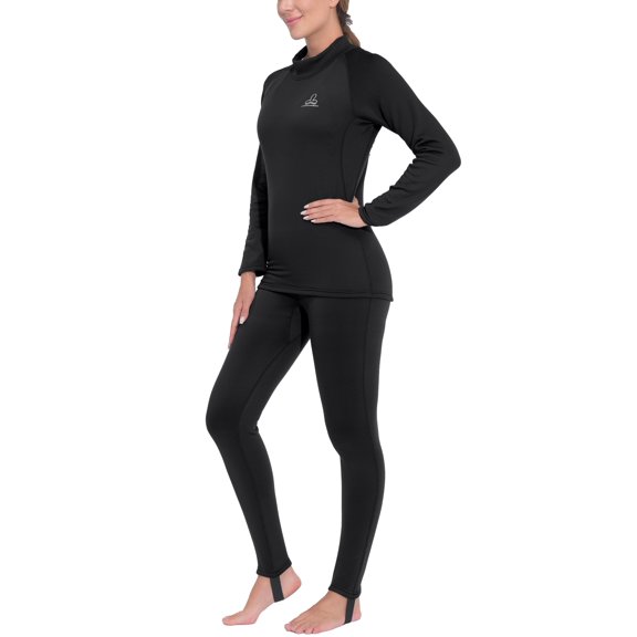 Women's Fleece Thermal Underwear Set Lightweight Warm Base Layers Long Johns for Hiking Skiing Diving, Black XS