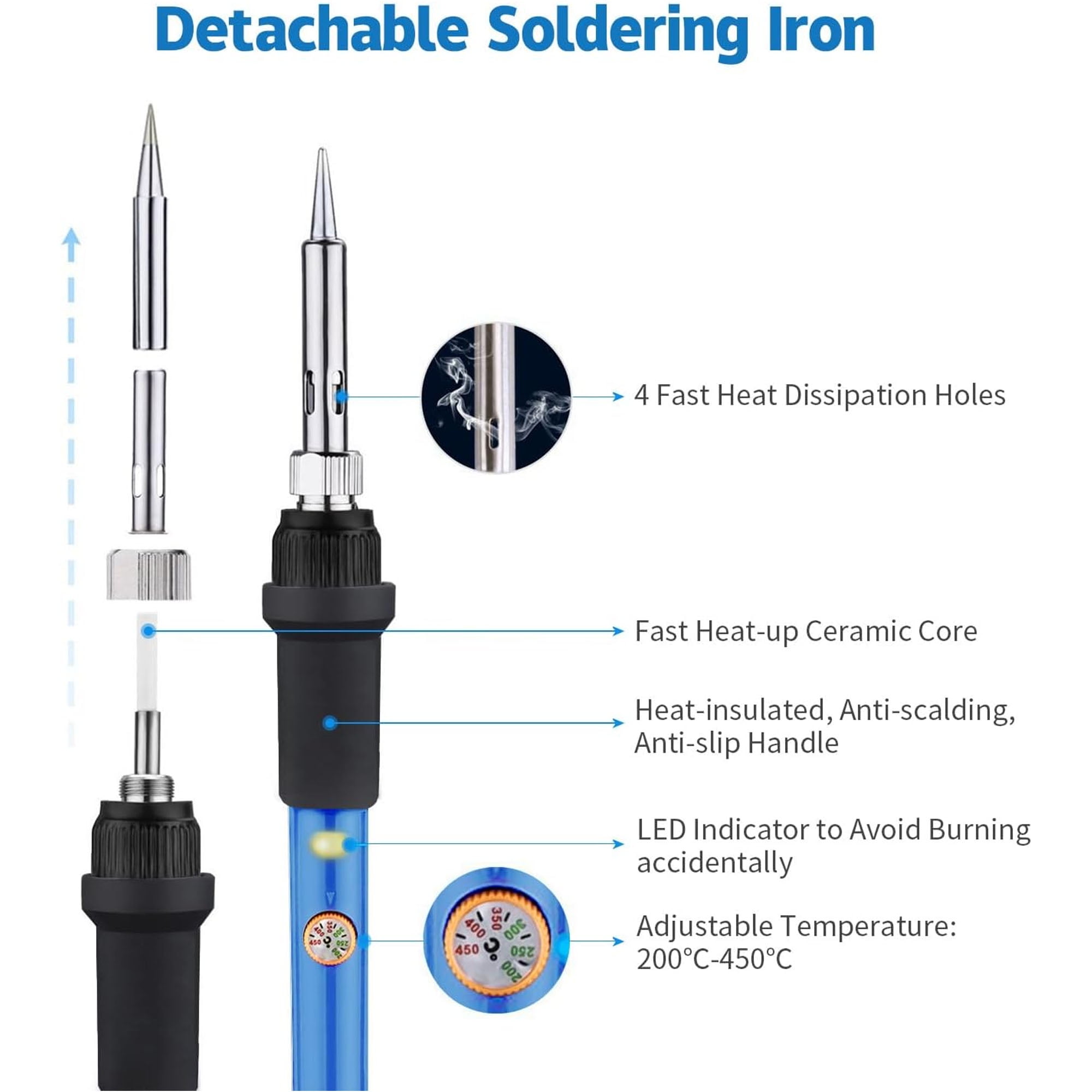 Soldering Iron Kit Electric 60W 110V Adjustable Temperature Soldering Gun Welding Tools, 5pcs Replacement Tips and Solder Wire (Basic)