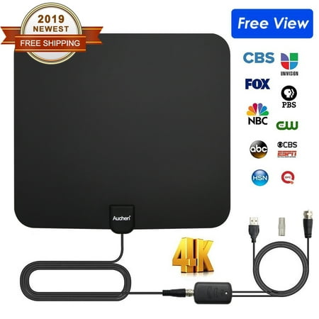 Auchen Digital TV Antenna Indoor 110 Miles Range | Upgraded 2019 Newest 4K HD VHF UHF Freeview for Life Local Channels Broadcast for All Types of Home Smart Television Indoor | Never Pay Cable