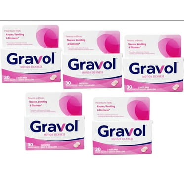 Gravol Motion Sickness Relief and Nausea Prevention, Easy to Swallow Coated Tablets, Anti-Nausea Medication Travel Essentials, 50 mg, 30 Count - 5 Pack