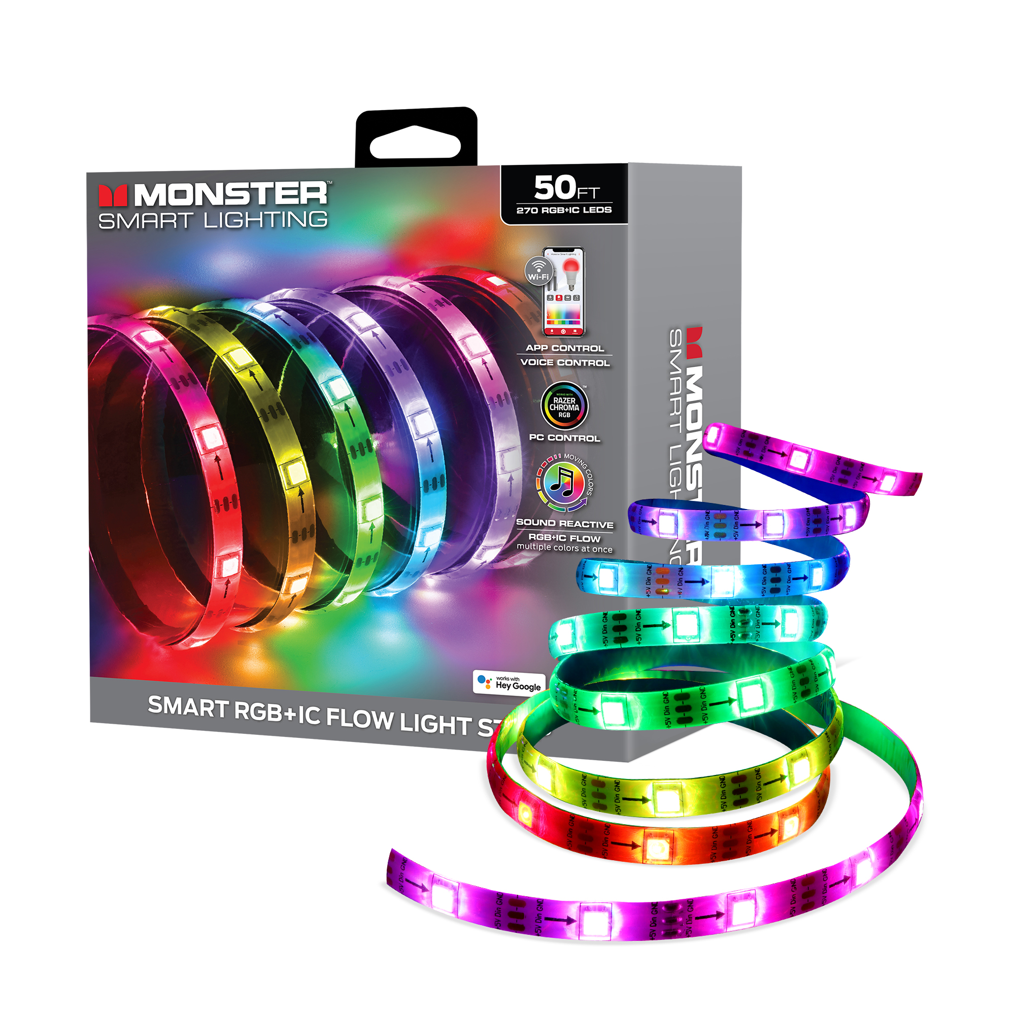 Monster Smart Indoor 50 ft Sound Reactive LED Strip Lights, Multicolor photo 8