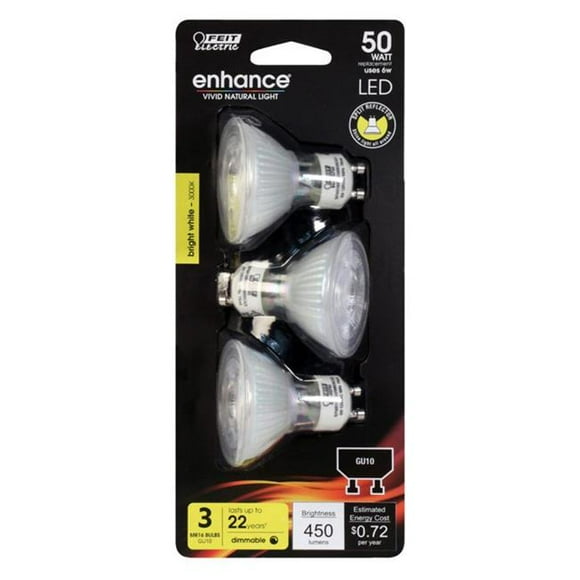Feit Electric 3918562 50 watt Equivalence Enhance 6 watt 450 Lumen MR16 Track LED Bulb, Bright White - Pack of 6
