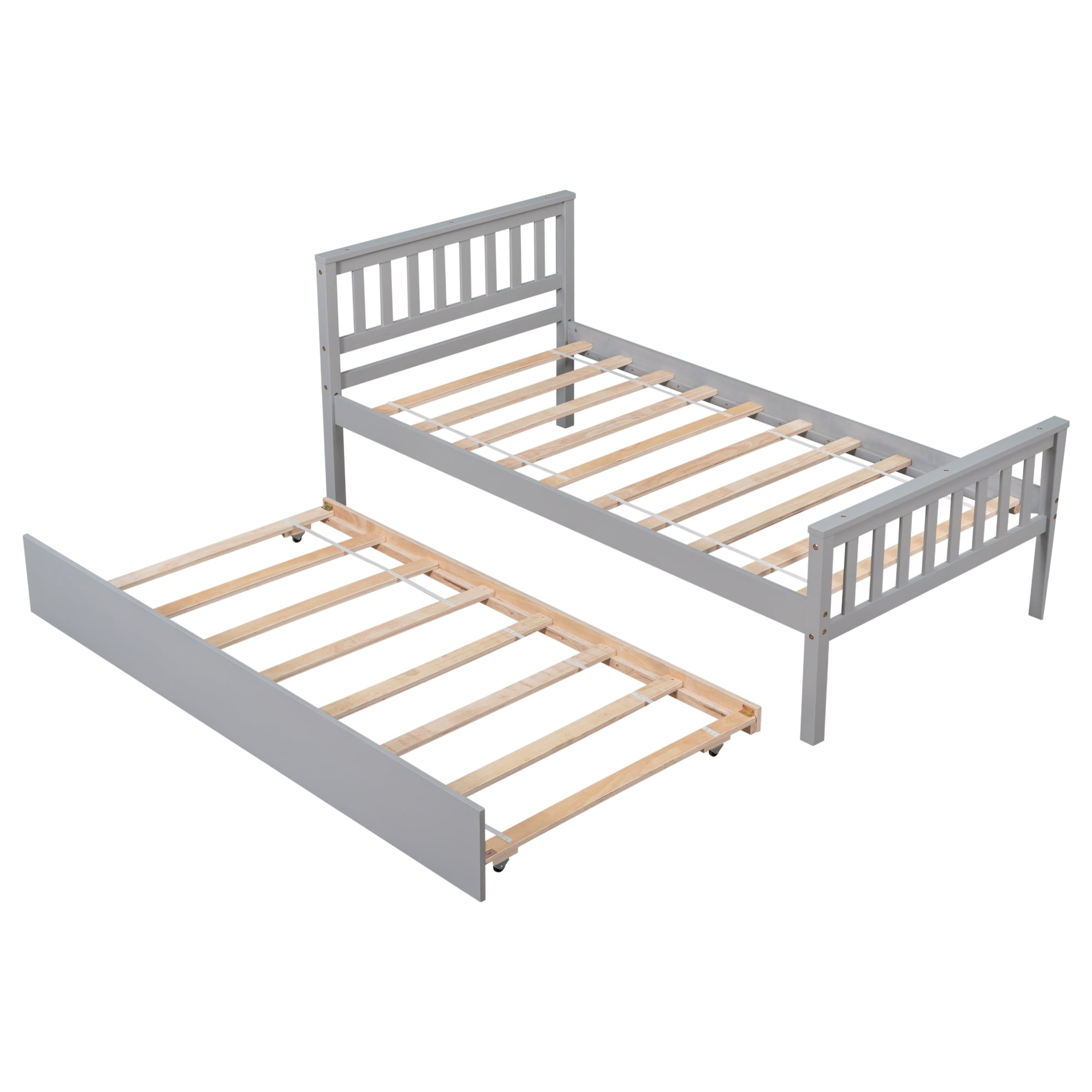 Leumius Twin Size Bed Frame with Trundle, Platform Bed Frame with Headboard and Footboard for Bedroom Small Living Space Grey