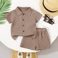thumbnail image 2 of OYXSER Toddler Baby Boys Girl Summer Clothes 6 12 Months Short Sleeve T-Shirts Shorts Clothing Set 2pcs Shorts Outfits Set, Coffee 6-9M, 2 of 8