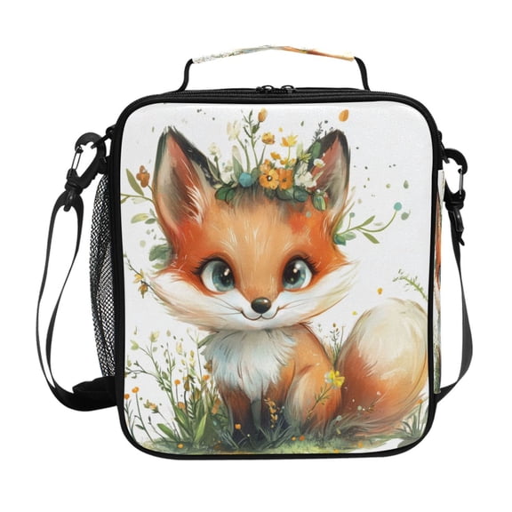 Square Lunch Bag 10.5*3.5*9.5 Inches Cooler Bag Lunch Bag Insulation Portable Durable Fashion Super Cute Orange Fox