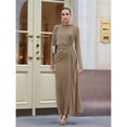 thumbnail image 4 of Vestido Maxi Ajustado para Mujer con Mangas Largas, Cuello Redondo y Corte Ajustado para Cóctel Caqui M, 4 of 10