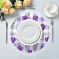 thumbnail image 5 of Round Placemats Set of 1 Heat Resistant Washable Kitchen Table Decorations 15.4in Cute Cartoon Purple Tulips, 5 of 7