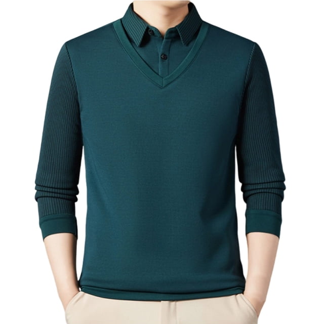 Blusa y camisa de manga larga con cuello vuelto para hombre, color liso, intensificación de patrón, cálida, con cuello vuelto, blusa de poliéster para hombre.