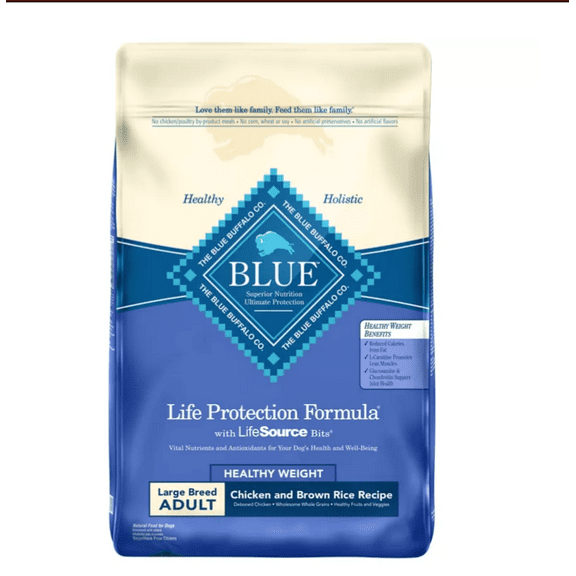 Blue Buffalo Life Protection Large Breed Adult Healthy Weight Chicken and Brown Rice Recipe Dry Dog Food 30 lb