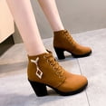 thumbnail image 4 of NECHOLOGY Zapatos Botines para mujer Zapatos de mujer botas gruesas de tacón color carne botas de cuero botas de mujer de tacón grueso a la botas transpirables con punta redonda (Brown 7.5), 4 of 7