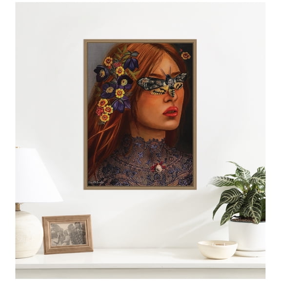 Kate and Laurel Framed Canvas Wall Art Print Autumn by Charlotte Brindley, 18 x 24 Sylvie Dark Gold Frame, Whimsical, Person Art for Wall Decor