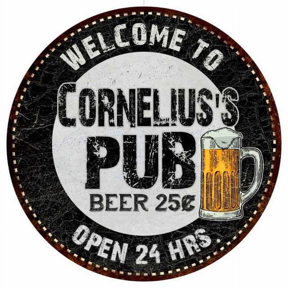 Cornelius's Pub 14" Round Metal Sign Beer Bar Black Wall Decor Gift 100140039490