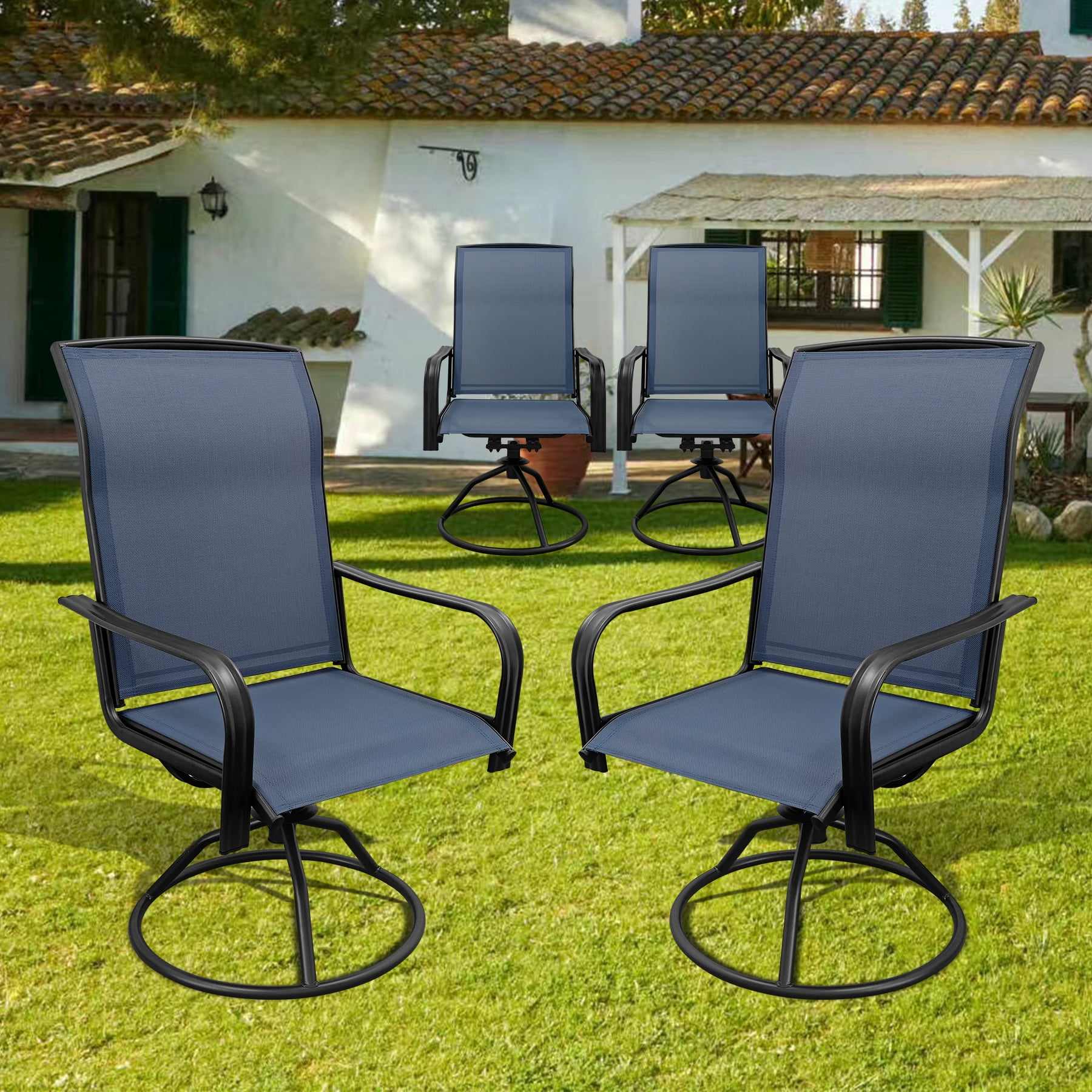 Set of 2 Patio Swivel Dinning Chairs: 360°Swivel & 15° Rocking Motion, Ergonomic High-Back with Weatherproof Teslin Fabric & Metal Frame for Backyard, Poolside, Garden & Porch