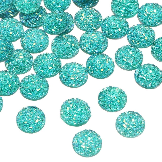Uxcell 60 Pcs Rhinestone Flat Back Faux Druzy Crystal Diamonds Resin Embellishments Trims Beads for Jewelry Making Crafts, Lake Blue