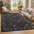 thumbnail image 3 of 9x12 Floral Print Area Rugs Bordered Rug, Machine Washable Rug Modern Striped Low Pile Rug Carpet with Non-Slip Backing, Stain-Resistant Farmhouse Rugs for Living Room Bedroom Home Office, Blue, 3 of 9