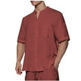 thumbnail image 4 of Turilly Mens Shirts Men's Fashion Casual Solid Color Button Short Sleeve Round-Neck Blouses, 4 of 5