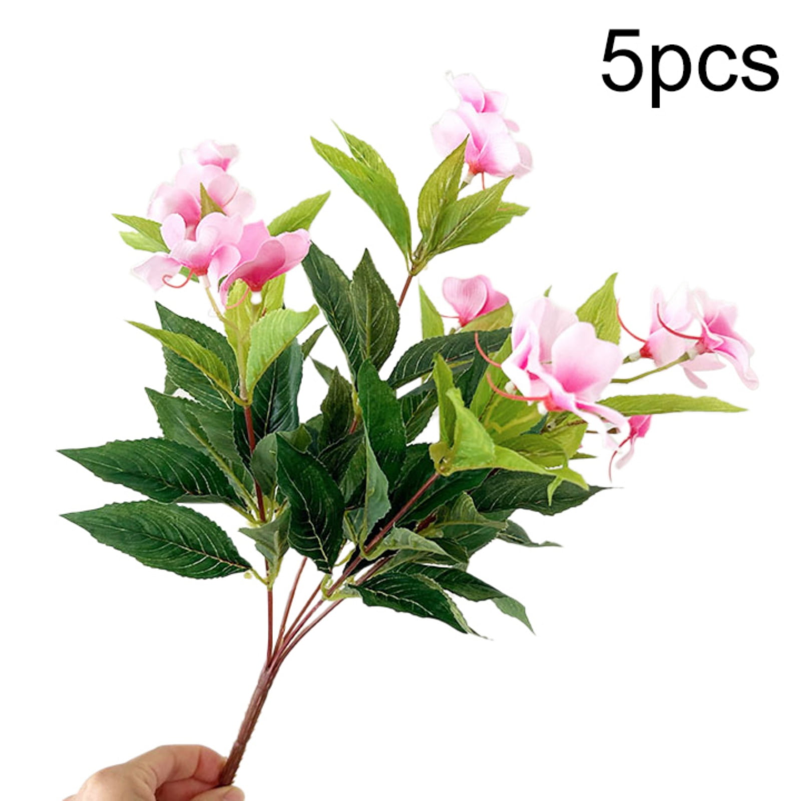 5 PCS Artificial Impatiens Flowers Silk Flowers Greenery Faux Impatiens Bushes Outdoors Indoor Patio Lawn Garden Pot Hanging Basket Porch Decor