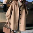 thumbnail image 3 of Women Overcoat Turn-down Collar Mid Length Single-breasted Buttons Long Sleeve Keep Warm Soft Korean Style Winter Coat for Dating, 3 of 8