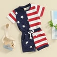 thumbnail image 3 of Okbabeha Baby Boy Girl 4th Of July Outfit Toddler USA Short Sleeve T Shirts Stars Stripes Shorts Fourth Of July Clothes, 3 of 6