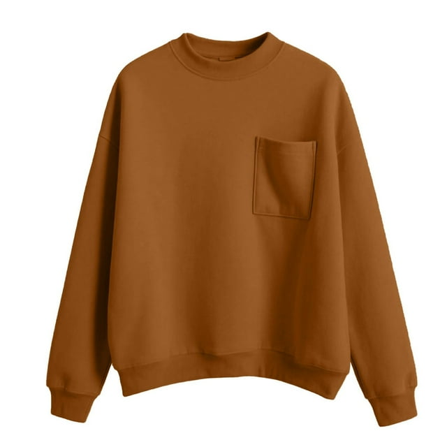 Duoif Fall Sweatshirts for Women Plus Size Mock Neck Sweatshirt - 2025 Fall Pullover with Pockets Womens Sweatshirt Brown S
