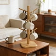 thumbnail image 5 of 6-Hook Wooden Mug Tree Stand - Coffee Cup Holder Rack for Kitchen Counter, Mug Storage Organizer, Cafes Home Kitchen Decor Accessory, Sturdy Display Stand for Mugs Tumblers Drinkware, 6*6*13in, Khaki, 5 of 8