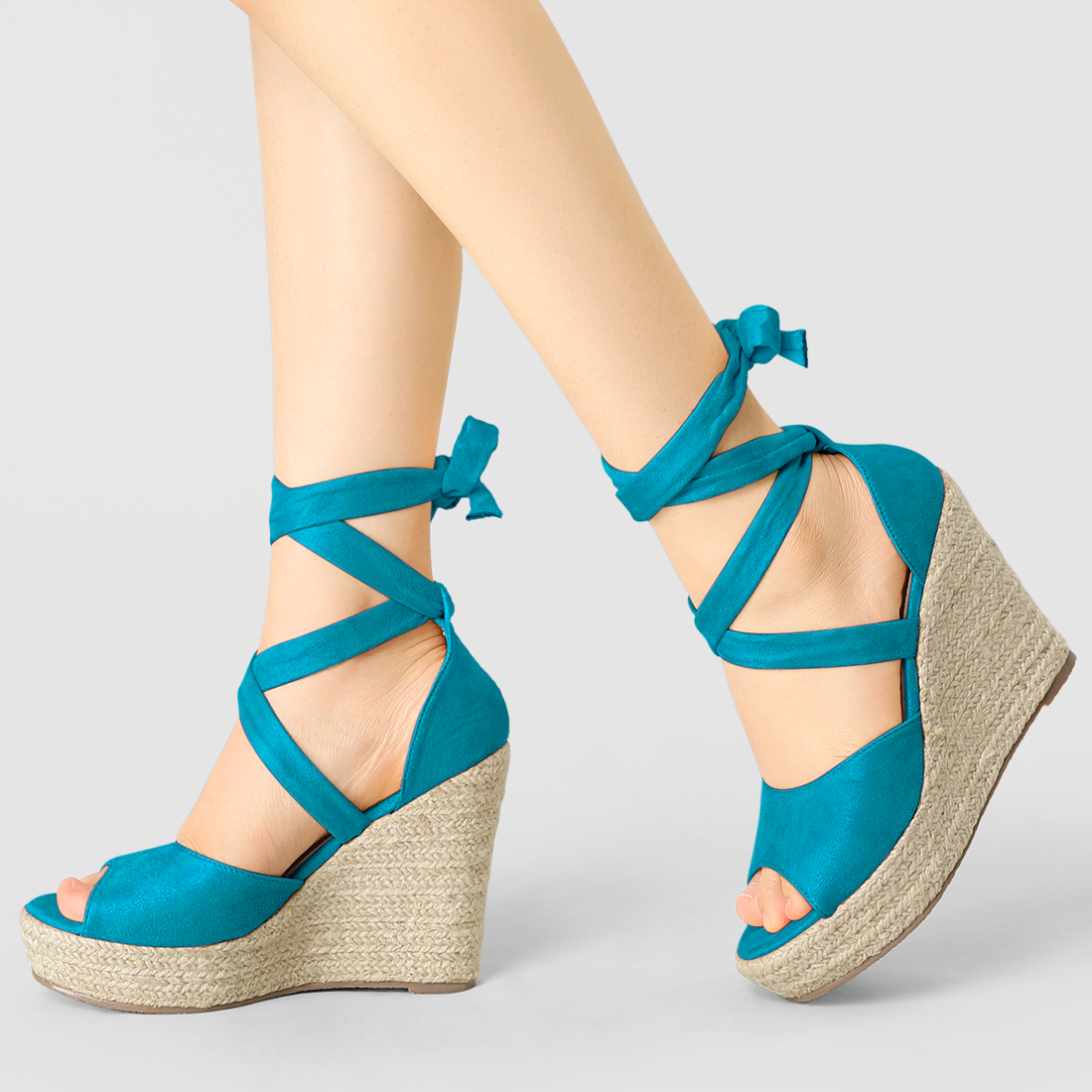 DARING DIVA Women's Lace Up Espadrilles Platform Wedges Sandals Teal 9