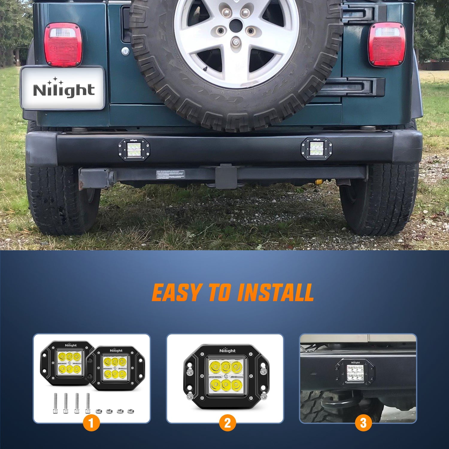 Nilight W1423S-B 2PCS 18W Spot Beam 4.8inch LED Work Light Driving Lights Led Light Bar Off Road Led Lights Flush Mount for Jeep Truck Tacoma Bumper ATV UTV