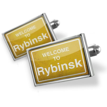 Cufflinks Yellow Road Sign Welcome To Rybinsk - NEONBLOND