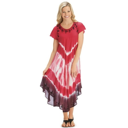 - Women's Easy-to-Wear Vibrant Tie Dye Cap Sleeve Summer Dress, X-Large/Xx-Larg, Coral