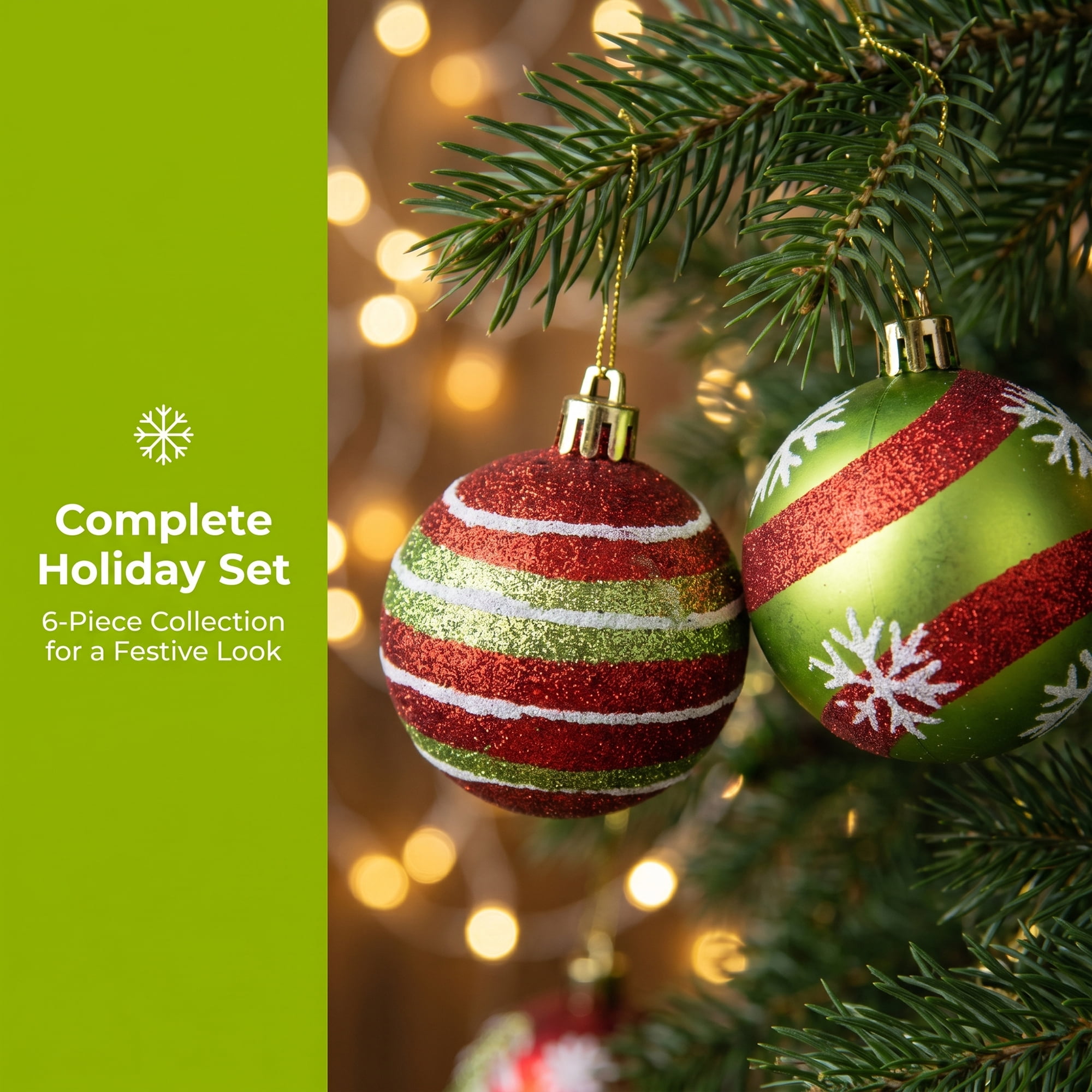 Unique Bargains 6Pcs Handpainted Christmas Painted Sphere Tree Ornaments Green 2.4"