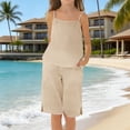 thumbnail image 6 of FAVIPT Kids 2 Piece Outfits Summer Sleeveless Spaghetti Strap Tank Top Straight Leg Short Pants Casual Solid Cute Beach Sets Beige,11 Years, 6 of 9