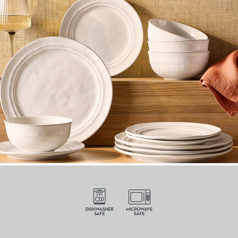 Better Homes & Gardens Artisan 12-Piece White Stoneware Dinnerware Set, Service for 4
