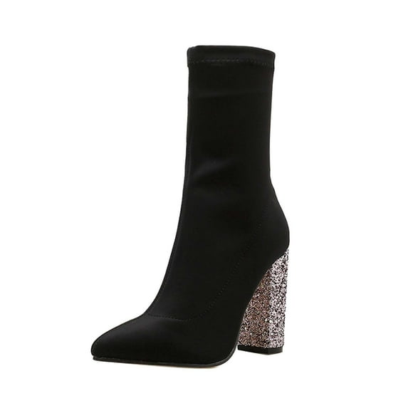 jovati Bottes Courtes de Mode de Luxe pour Femmes à Bout Pointu, Talon Haut Épais, Chaussures Grande Taille
