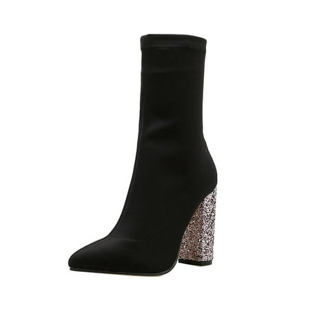 

KBKYBUYZ Luxury Stylish Women s Short Boots Pointed Toe Thick High Heel Boots Plus Size Shoes