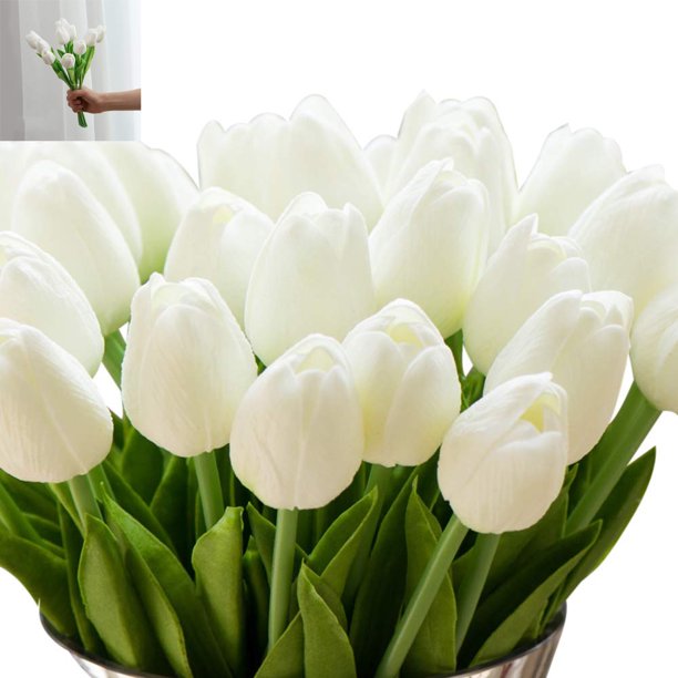 12PCS / Set PU Impresionante Flor de tulipán de Holanda Toque real Arreglo de flores de seda artificial Ramo Hogar Habitación Oficina Decoración del banquete de boda (Blanco) Xemadio SNFLD1732