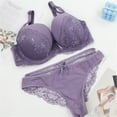 thumbnail image 3 of DONDPO Bras for Women Women's Bra and Panty Sets Lace 2 Piece Bra and Thong Set Underwire Bra Underwear Set Bra and Panty Sets for Women Purple 75B, 3 of 3