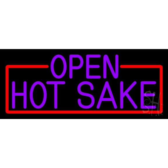 Purple Hot Sake Open With Red Border LED Neon Sign 10 x 24 - inches, Clear Edge Cut Acrylic Backing, with Dimmer - Bright and Premium built indoor LED Neon Sign for Bar decor.