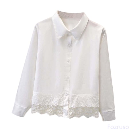 Fozruso Kids Girls Long Sleeve Party Blouses Kids Elegant Ruffled Button Down Shirts School Tops Summer Tops Sizes 7-8 Years Beige