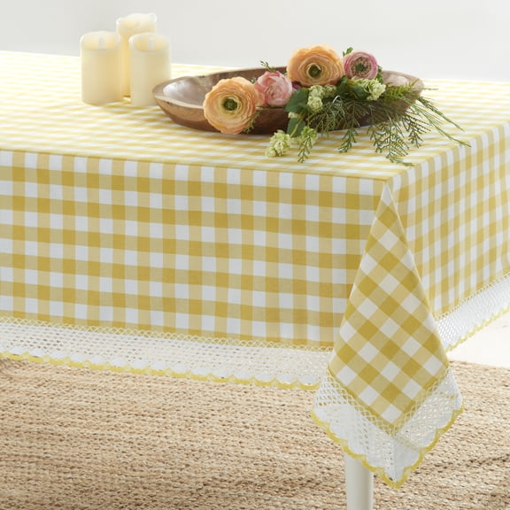 PowerSellerUSA Dining Table Cloth Elegant Buffalo Plaid Cloth for Dining Room or Kitchen, Classic Farmhouse Country Decor Plaid Gingham Checkered Design Table Cloth, Yellow, 60" W x 104" L