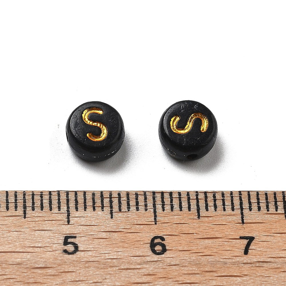500g Plating Opaque Acrylic Beads Golden Metal Enlaced Flat Round with Letter Letter S 7x3.5mm Hole: 1.2mm about 3846pcs/500g