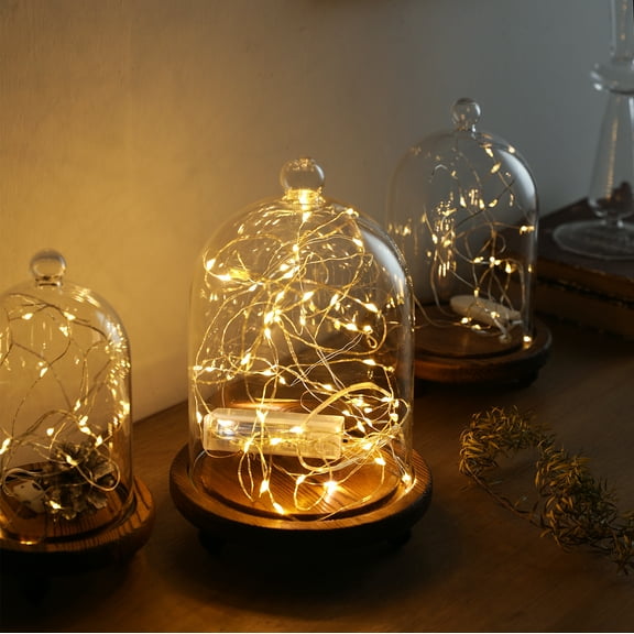 KMwares 3pcs Glass Bell Shape Dome(5.7"/4.9"/4.3") | Cloche Display various decor and accessories with Wood Base