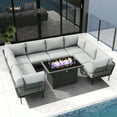 thumbnail image 5 of LayinSun 9 Pieces Aluminum Patio Furniture Set, Modern Modular Sectional Sofa with Fire Pit Table and Upgrade Thickness Cushion, 5 of 8
