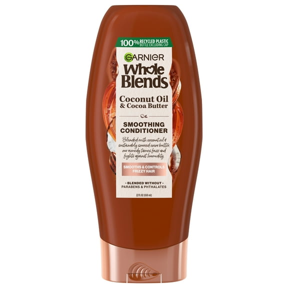 Garnier Whole Blends Frizz Control Conditioner Coconut Oil Cocoa Butter, All Hair Types, 22 fl oz