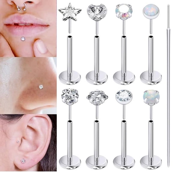 Lip Labret Studs Internally Threaded 316L Surgical Steel Lip Rings Flat Back Catilage Tragus Helix Daith Earrings Piercings Jewelry for Women Men