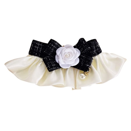 Adjustable Pet Scarf Accessories Neck Strap Dog saliva towel Pearl Collar Lace Bowknot Puppy String Bib Dog Neckerchief BLACK L